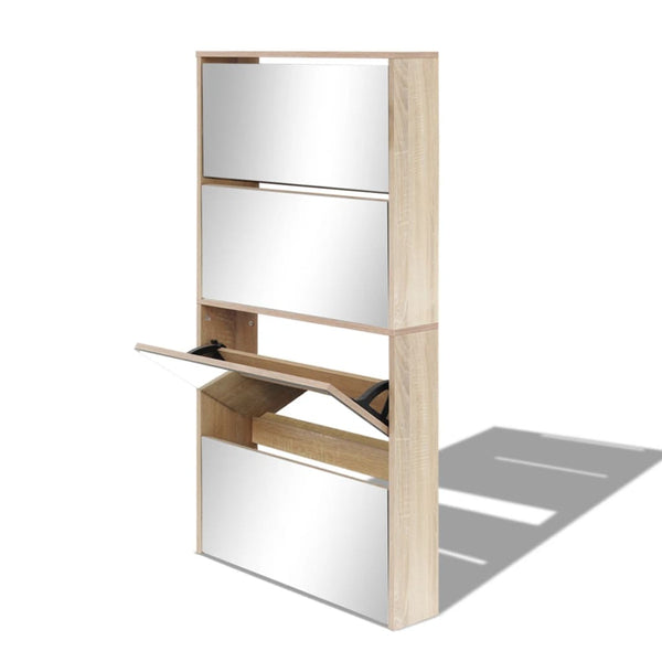 Shoe Cabinet 4 Layer Mirror Oak 63X17x134 Cm Shoe Cabinets
