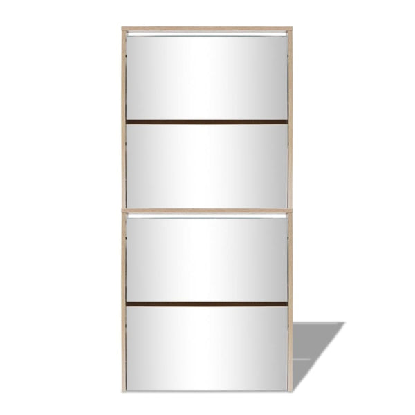 Shoe Cabinet 4 Layer Mirror Oak 63X17x134 Cm Shoe Cabinets