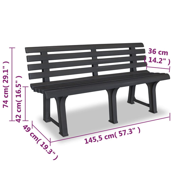 Vidaxl Garden Bench 145.5 Cm Plastic Anthracite Benches