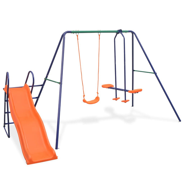 Vidaxl Swing Set With Slide And 3 Seats Orange Outdoor Swings