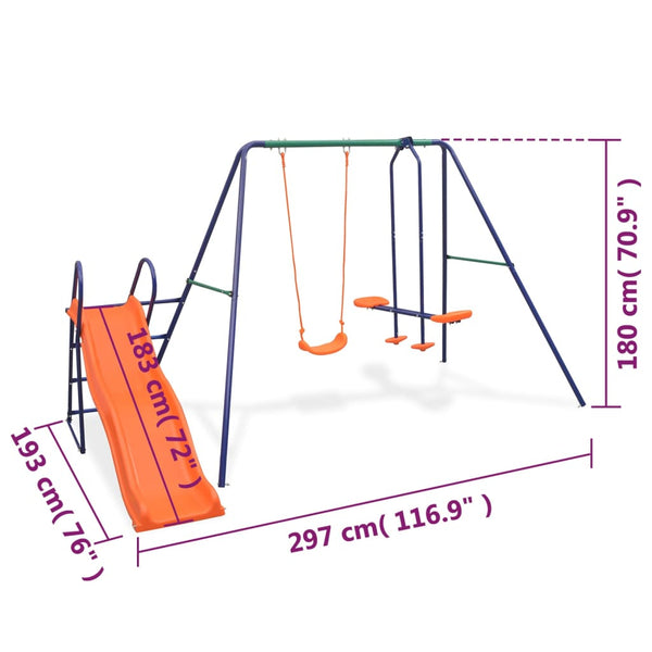 Vidaxl Swing Set With Slide And 3 Seats Orange Outdoor Swings