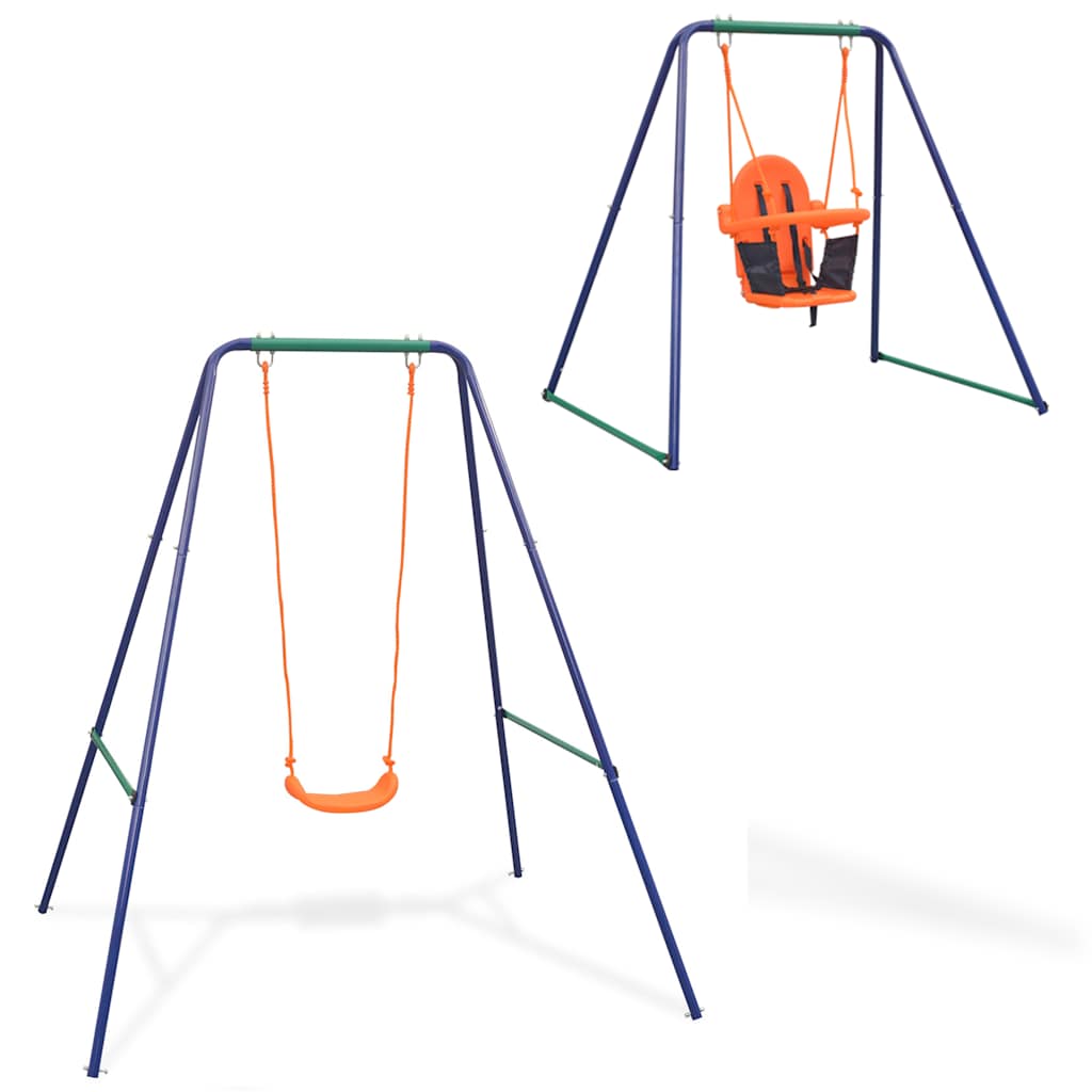 Vidaxl 2 In 1 Single Swing And Little One Orange Outdoor Swings