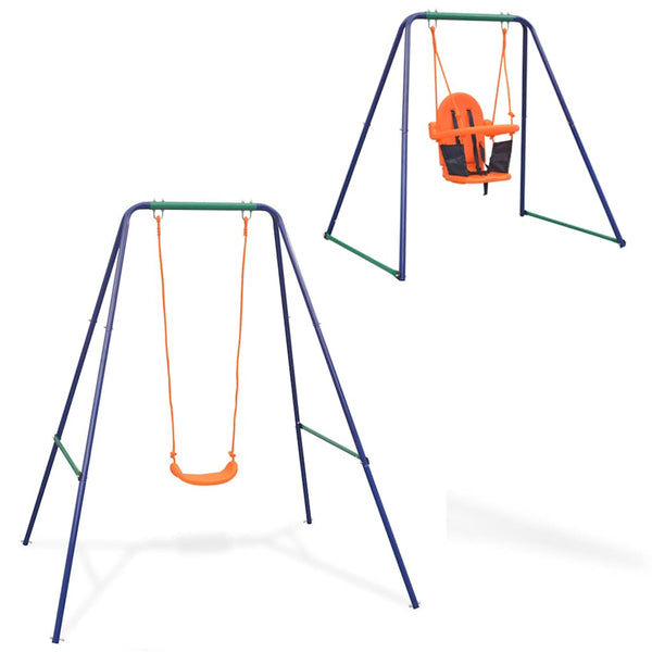 Vidaxl 2 In 1 Single Swing And Little One Orange Outdoor Swings