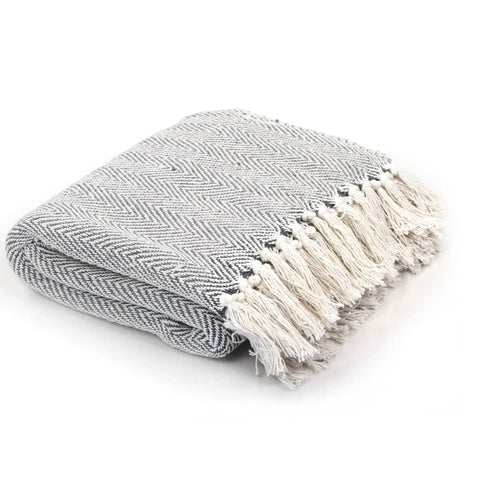Throw Cotton Herringbone Grey Throws & Afghans