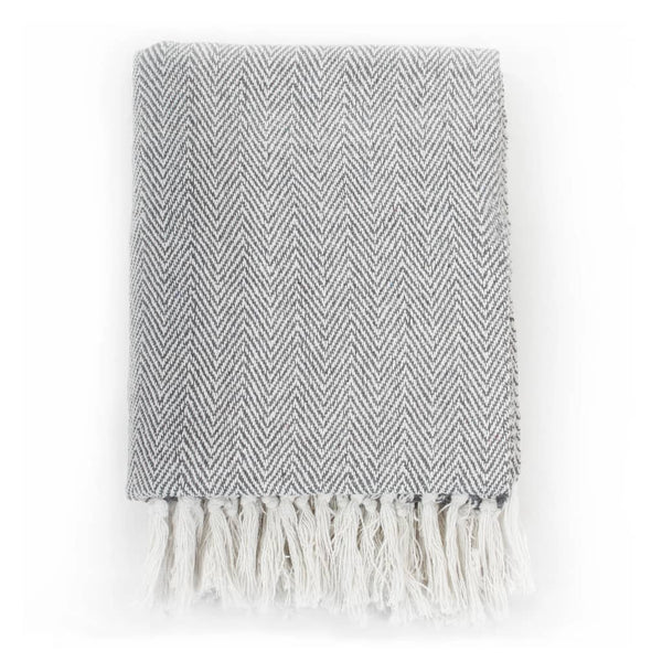 Throws & Afghans Throw Cotton Herringbone Grey