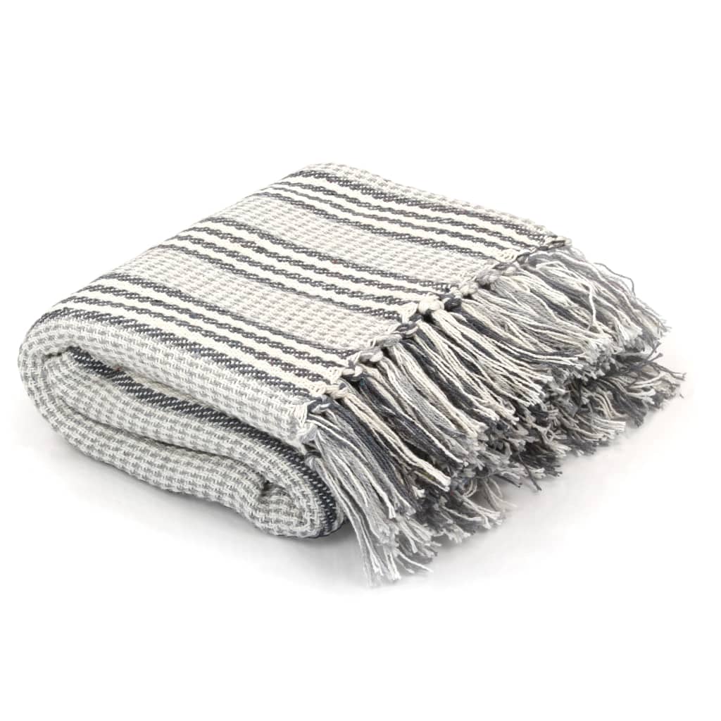 Throw Cotton Stripes 125X150 Cm Grey And White Throws & Afghans