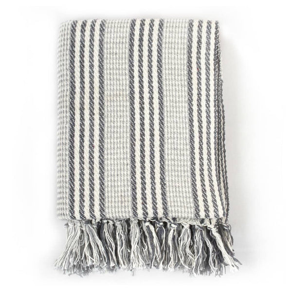 Throw Cotton Stripes 125X150 Cm Grey And White Throws & Afghans