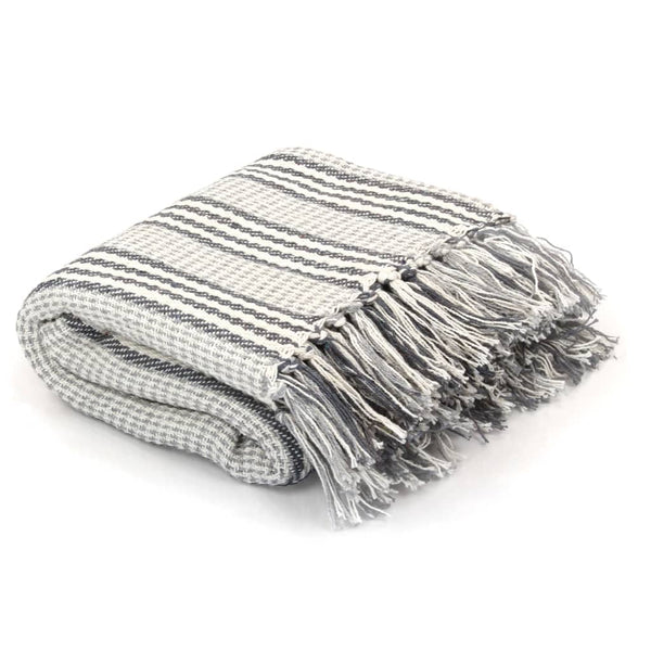 Throw Cotton Stripes 160X210 Cm Grey And White Throws & Afghans