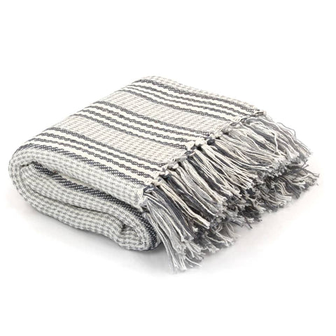 Throw Cotton Stripes 160X210 Cm Grey And White Throws & Afghans