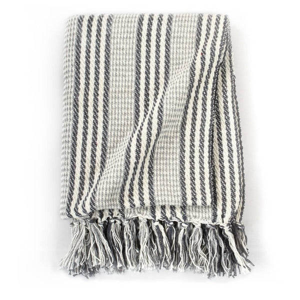 Throw Cotton Stripes 160X210 Cm Grey And White Throws & Afghans