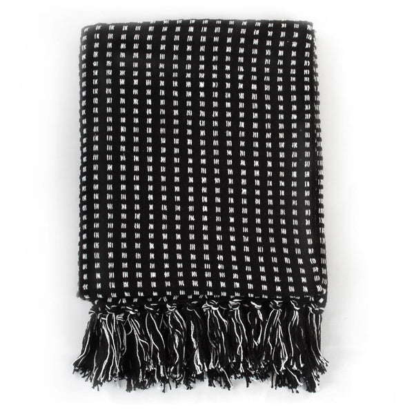 Throw Cotton Squares 125X150 Cm Black Blankets