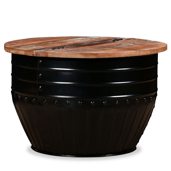 Coffee Table Solid Reclaimed Wood Black Barrel Shape