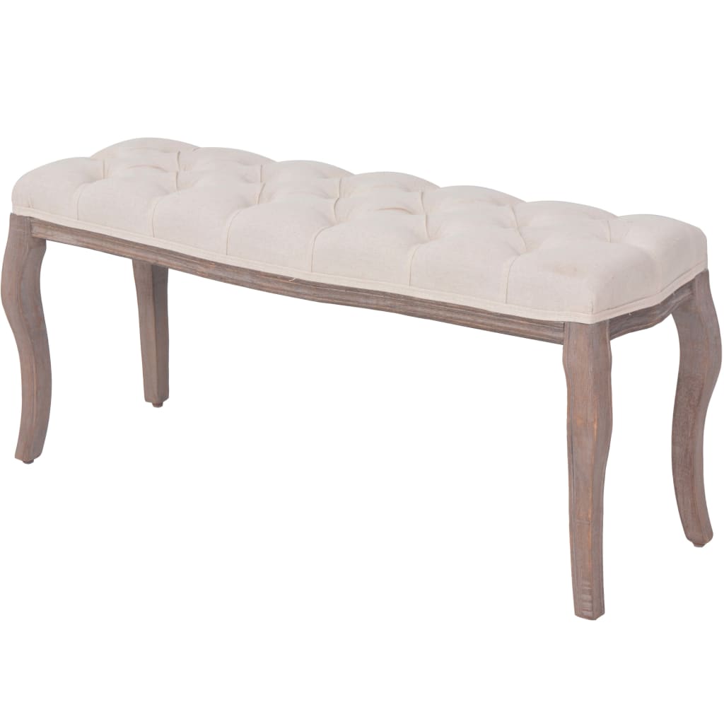 Bench Linen Solid Wood 110X38x48 Cm Cream White
