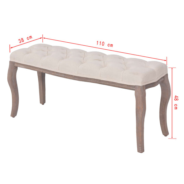 Vidaxl Bench Linen Solid Wood 110X38x48 Cm Cream White Benches