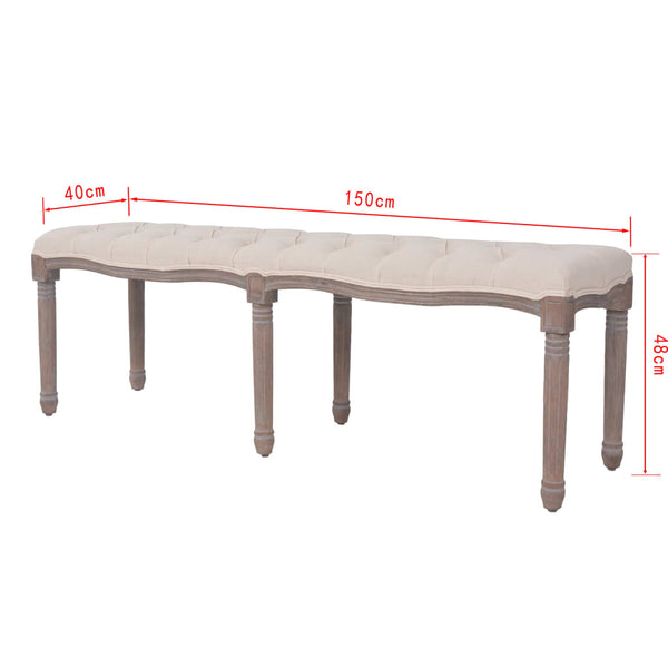 Bench Linen Solid Wood 150X40x48 Cm Cream White