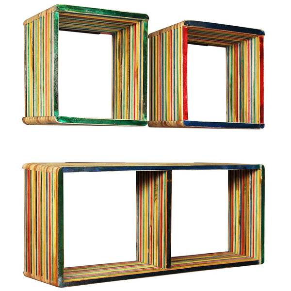 Vidaxl Wall Shelf Set 3 Pcs Multicolour Solid Reclaimed Teak Wall Shelves