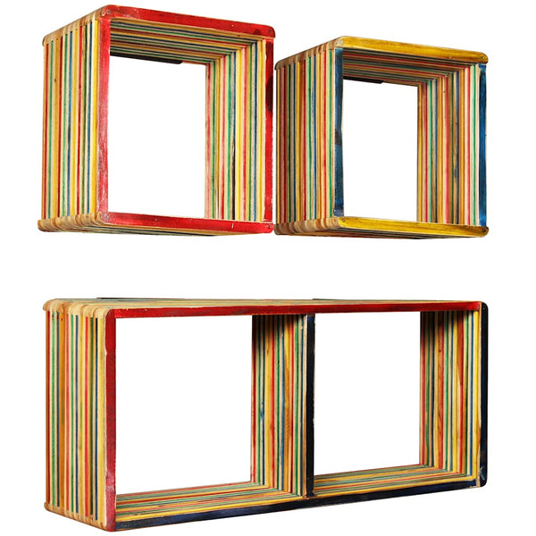 Vidaxl Wall Shelf Set 3 Pcs Multicolour Solid Reclaimed Teak Wall Shelves