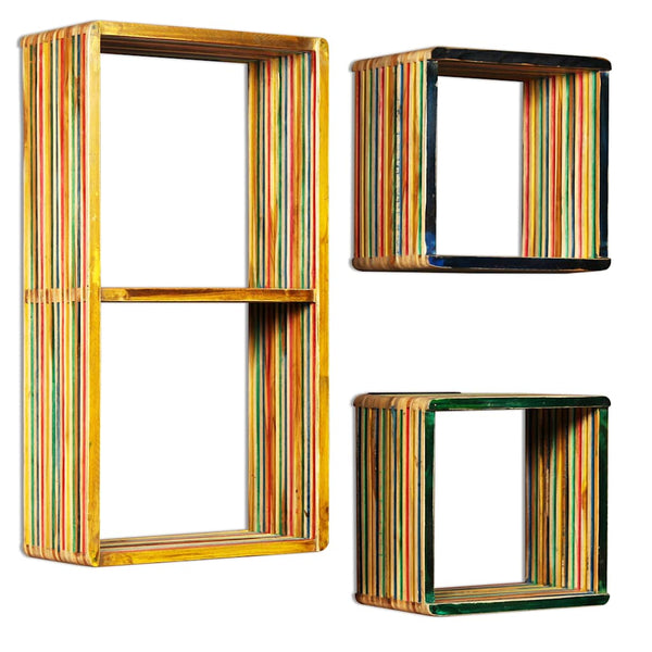Vidaxl Wall Shelf Set 3 Pcs Multicolour Solid Reclaimed Teak Wall Shelves