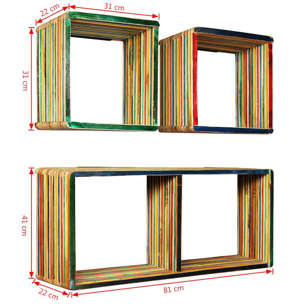 Vidaxl Wall Shelf Set 3 Pcs Multicolour Solid Reclaimed Teak Wall Shelves