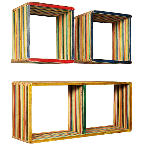 Vidaxl Wall Shelf Set 3 Pcs Multicolour Solid Reclaimed Teak Wall Shelves