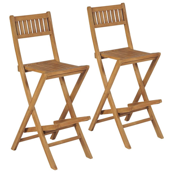 Vidaxl Folding Outdoor Bar Stools 2 Pcs Solid Teak Wood Benches Bar Stools