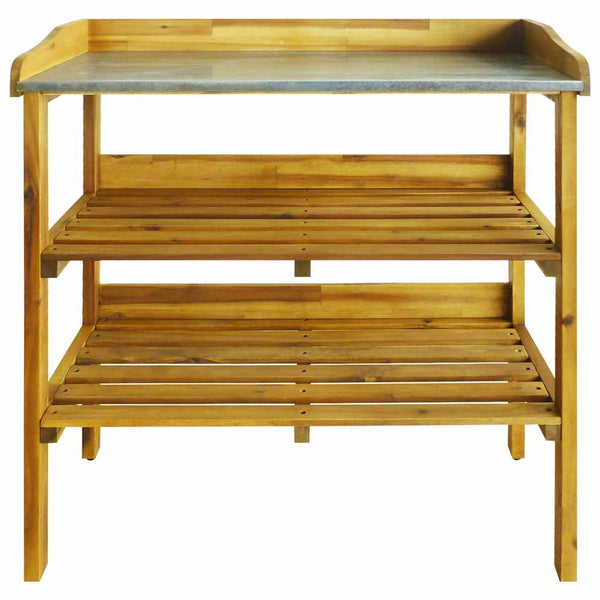 Vidaxl Potting Bench With 2 Shelves Solid Acacia Wood And Zinc Patio Benches