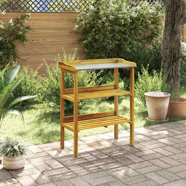 Vidaxl Potting Bench With 2 Shelves Solid Acacia Wood And Zinc Patio Benches