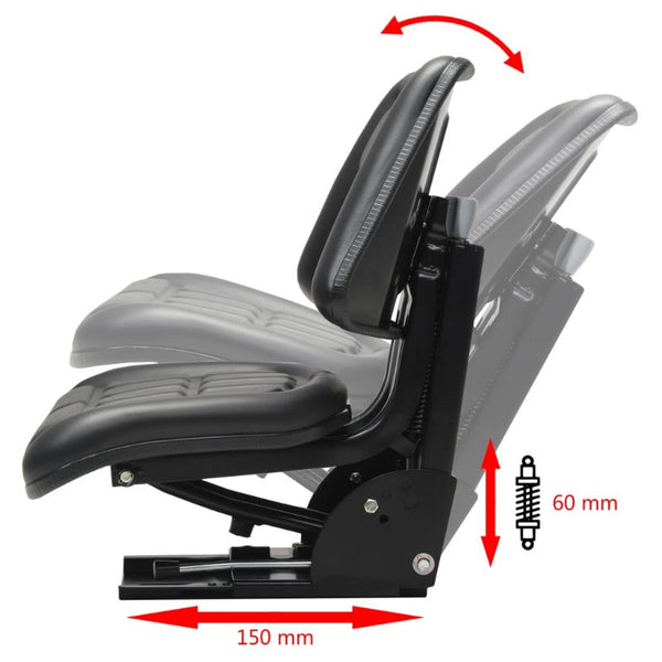 Vidaxl Tractor Seat With Suspension Black Heavy Machinery Seats