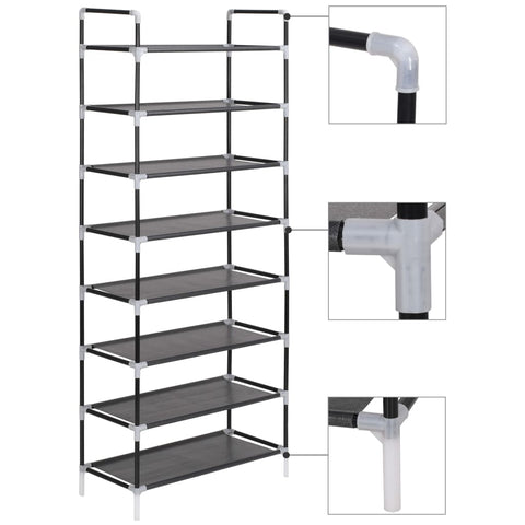Shoe Rack With 8 Shelves Metal And Non-Woven Fabric Black