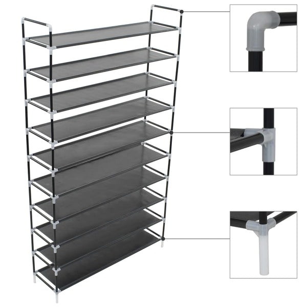 Shoe Rack With 10 Shelves Metal And Non-Woven Fabric Black