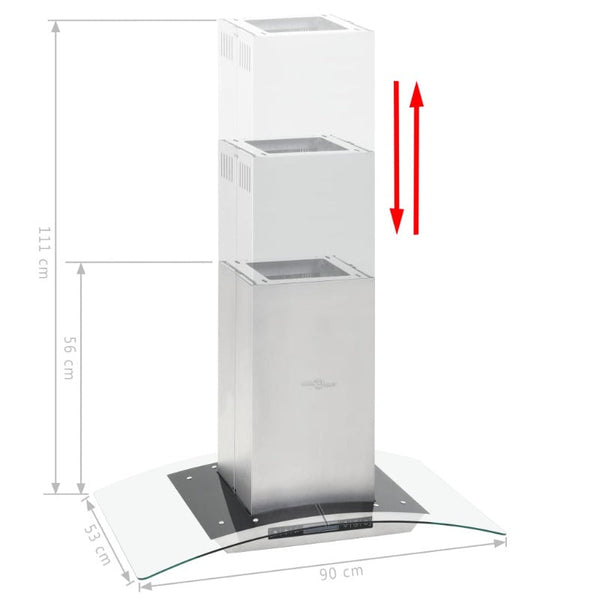 Vidaxl Island Range Hood 90 Cm Lcd Display Touch Sensor 756 M/H Led Rangehoods