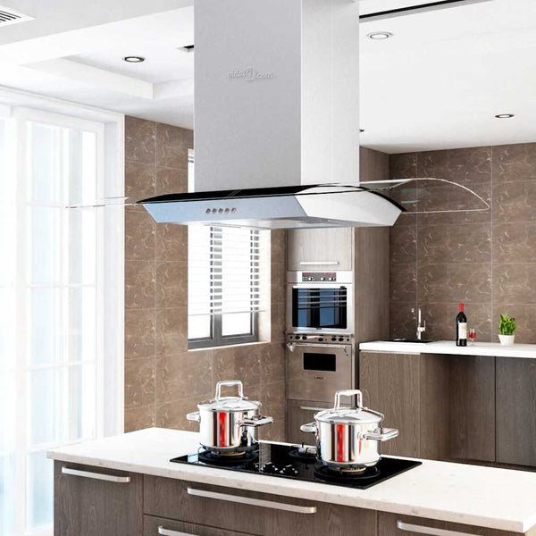 Vidaxl Island Range Hood 90 Cm Stainless Steel 756 Ma/H Led Rangehoods