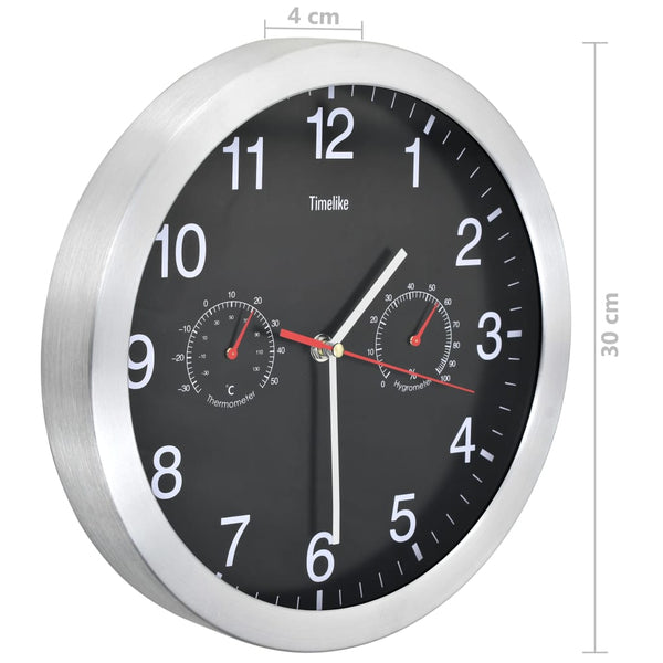 Wall Clock With Quartz Movement Hygrometer And Thermometer 30 Cm Black