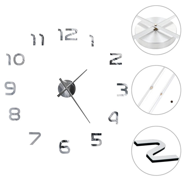 3D Wall Clock Modern Design 100 Cm Xxl Silver Wall Clocks