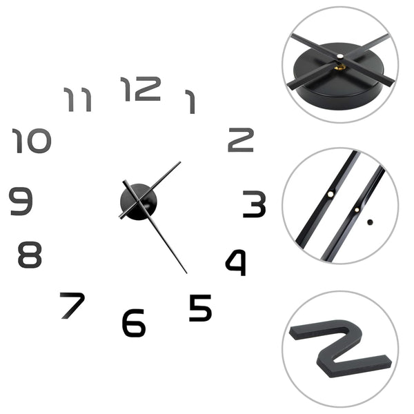 3D Wall Clock Modern Design 100 Cm Xxl Black Wall Clocks
