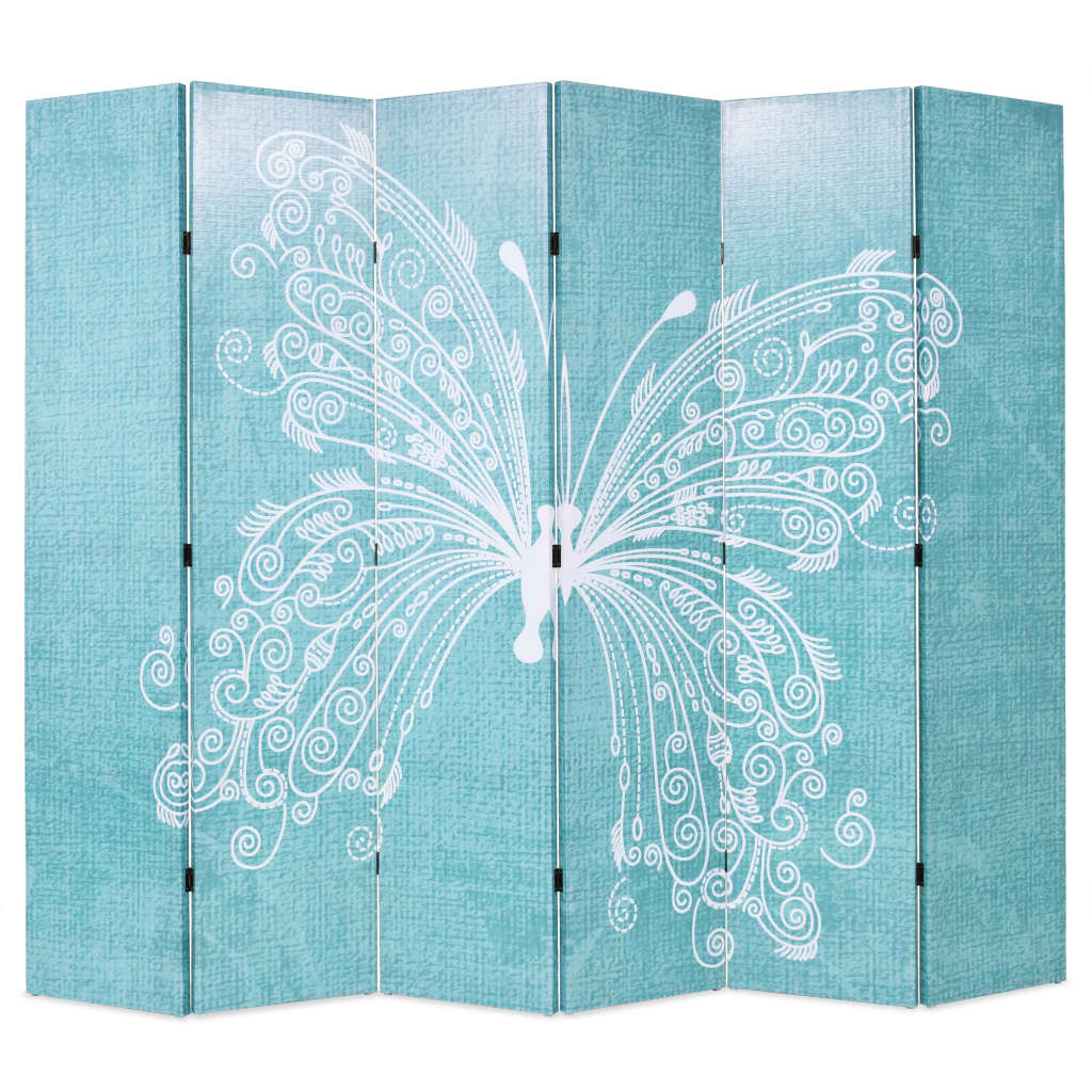 Folding Room Divider 228X170 Cm Butterfly Blue