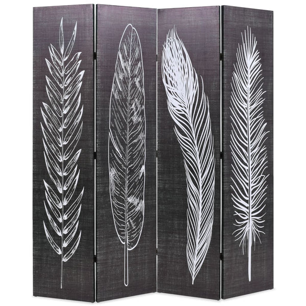 Folding Room Divider Feathers Black And White