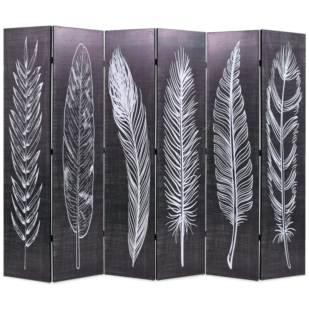 Folding Room Divider 228X170 Cm Feathers Black And White