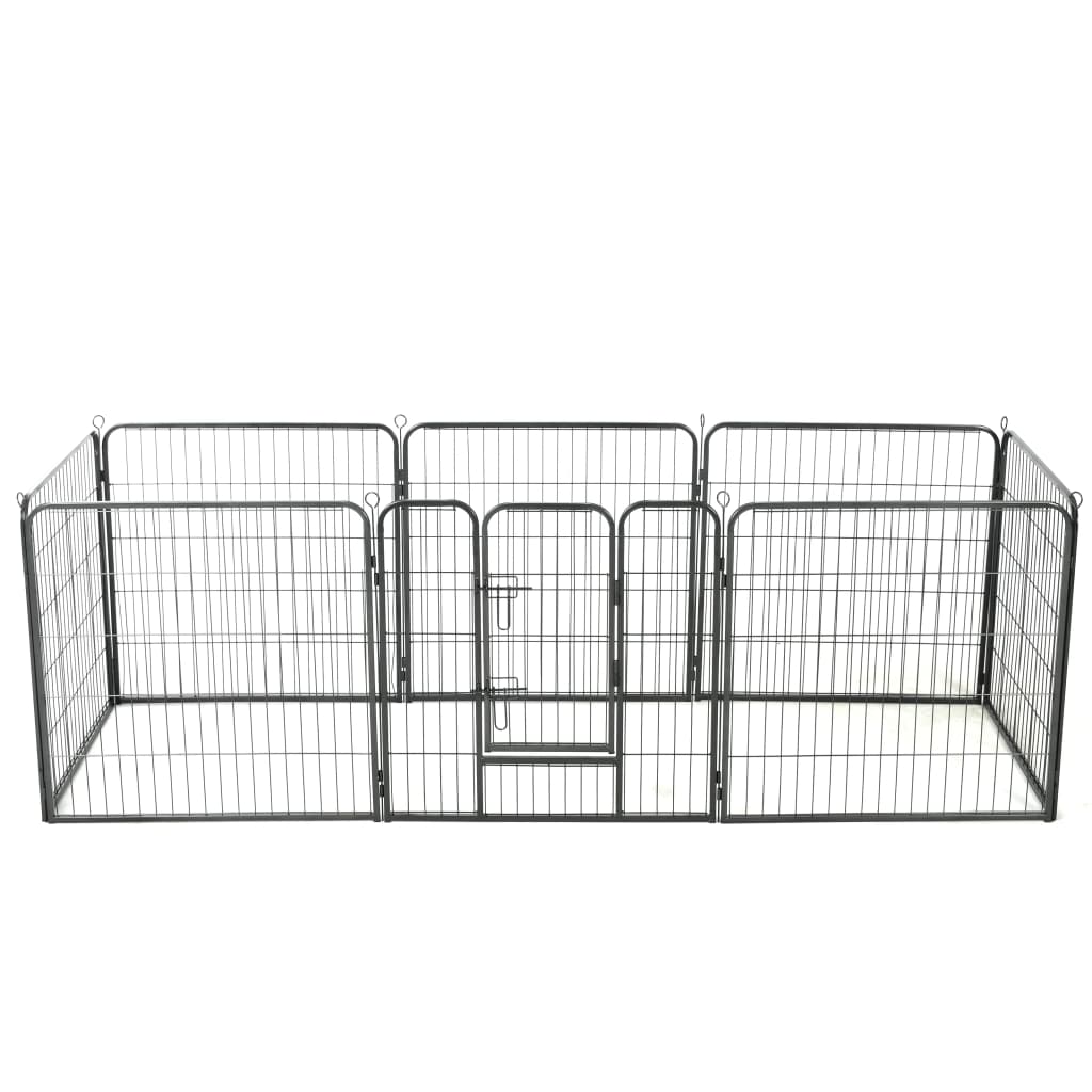 Fences & Pens Dog Playpen 8 Panels Steel 80X80 Cm Black