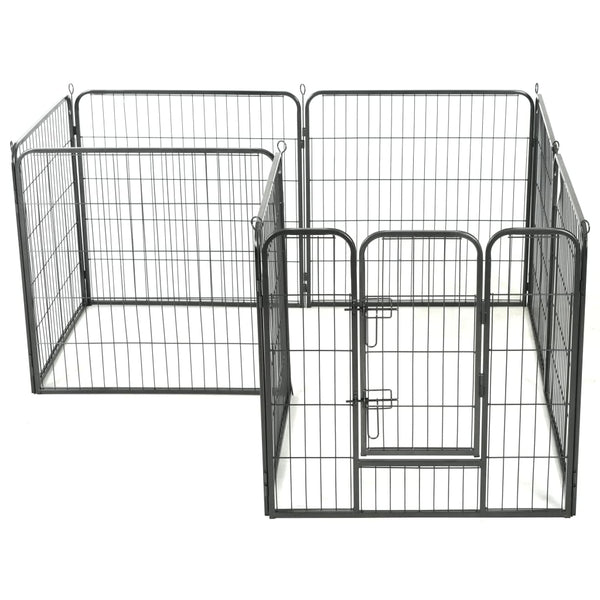 Dog Playpen 8 Panels Steel 80X80 Cm Black Fences & Pens