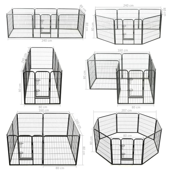 Dog Playpen 8 Panels Steel 80X80 Cm Black Fences & Pens