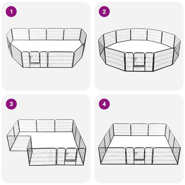 Vidaxl Dog Playpen 12 Panels Steel 80X60 Cm Black Fences & Pens