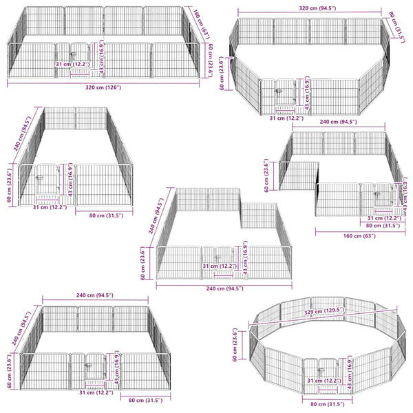 Vidaxl Dog Playpen 12 Panels Steel 80X60 Cm Black Fences & Pens