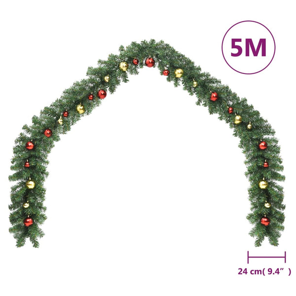 Christmas Garland Decorated With Baubles And Led Lights 5 M