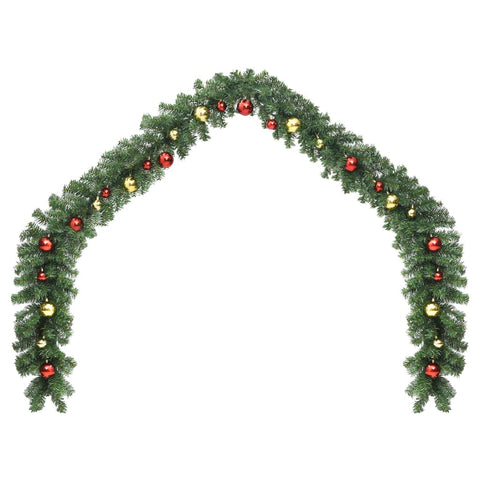 Christmas Garland Decorated With Baubles And Led Lights 20 M