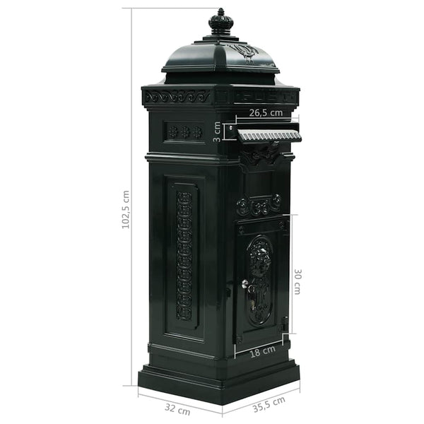Pillar Letterbox Aluminium Vintage Style Rustproof Green Letterboxes