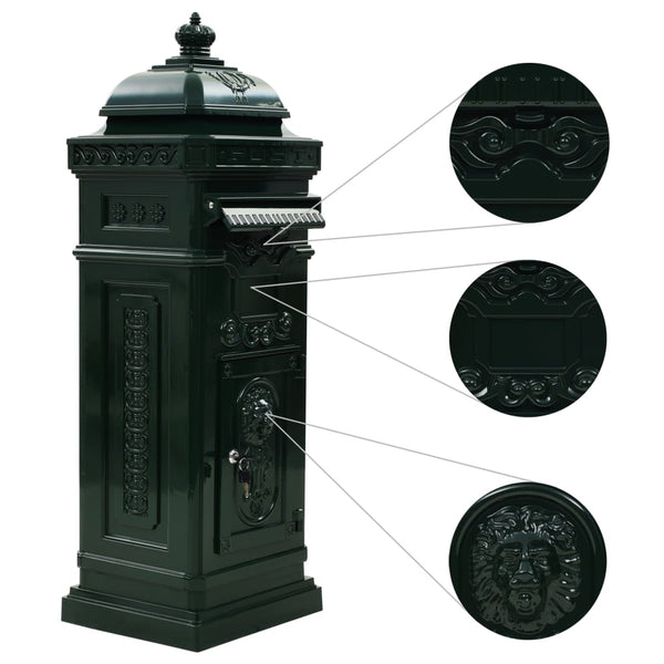 Pillar Letterbox Aluminium Vintage Style Rustproof Green Letterboxes