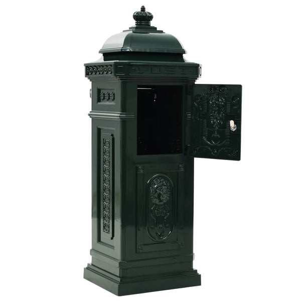 Pillar Letterbox Aluminium Vintage Style Rustproof Green Letterboxes