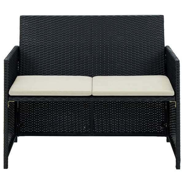 2 Seater Garden Sofa With Cushions Black Poly Rattan