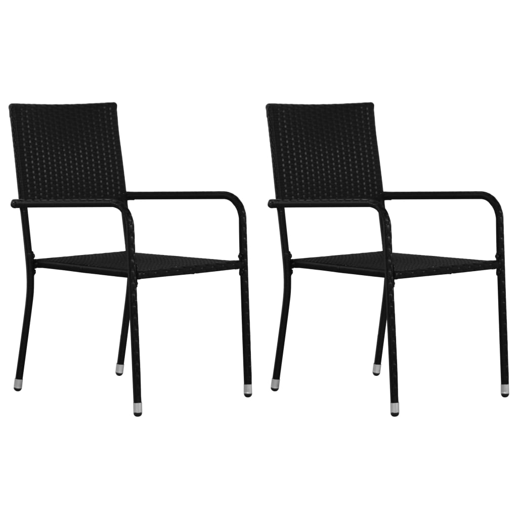Outdoor Dining Chairs 2 Pcs Poly Rattan Black